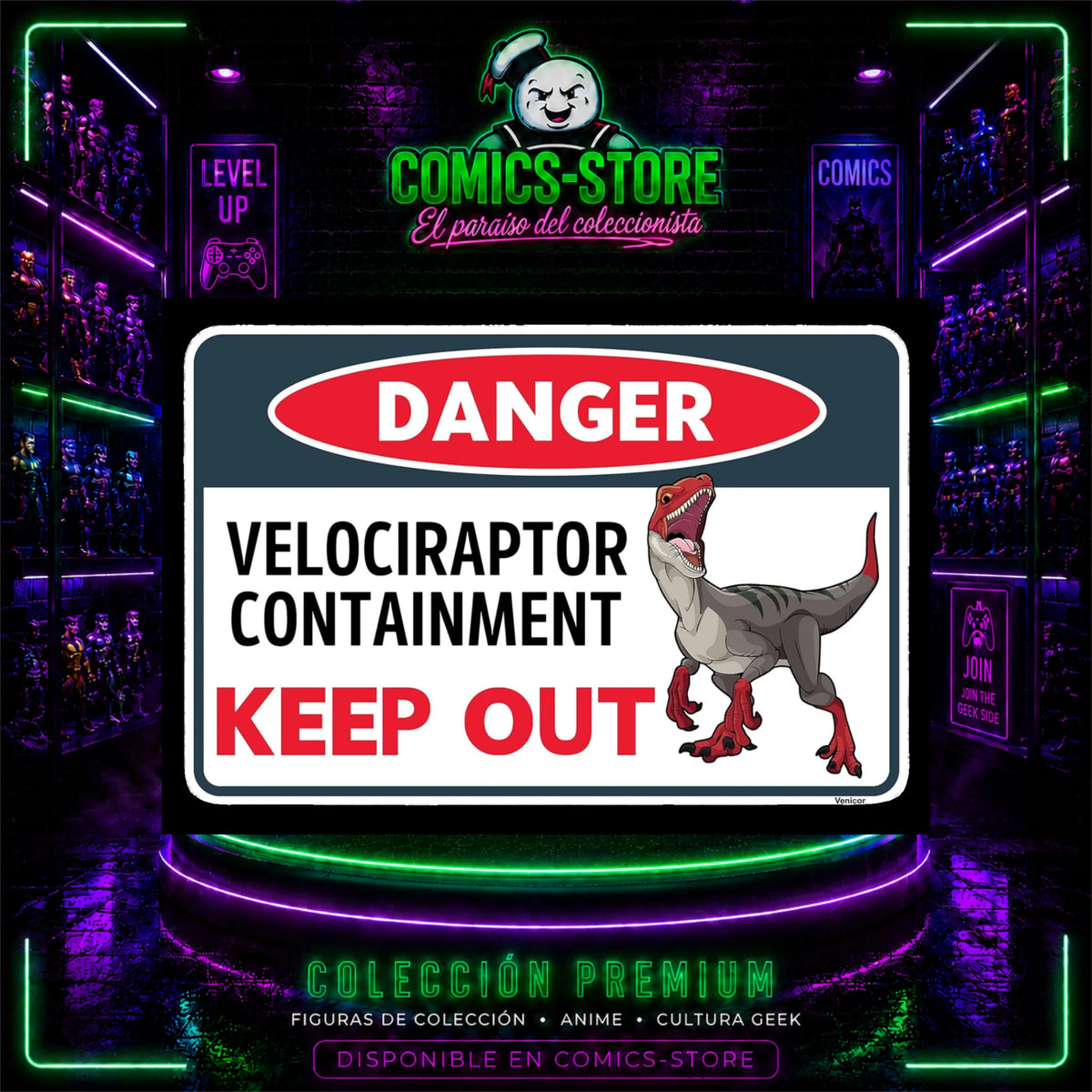 Placa Metalica Danger Velociraptor