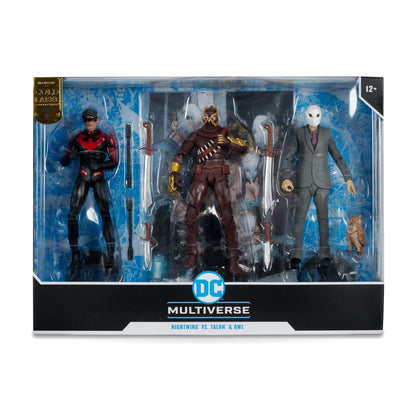 Figura McFarlane Toys - DC Multiverse Nightwing vs Talon & Owl 7in Figura 3pk Etiqueta de Oro