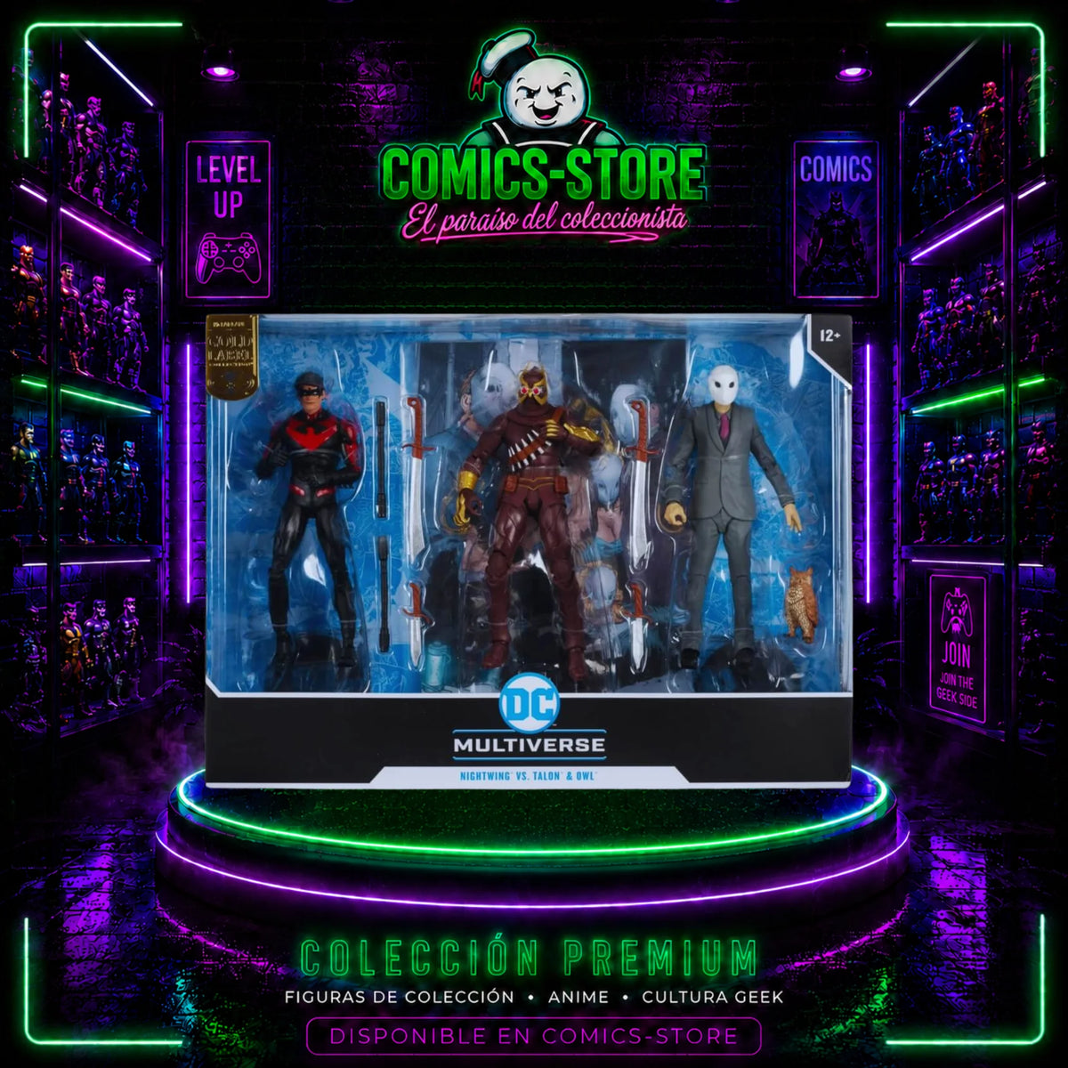 Figura McFarlane Toys - DC Multiverse Nightwing vs Talon & Owl 7in Figura 3pk Etiqueta de Oro