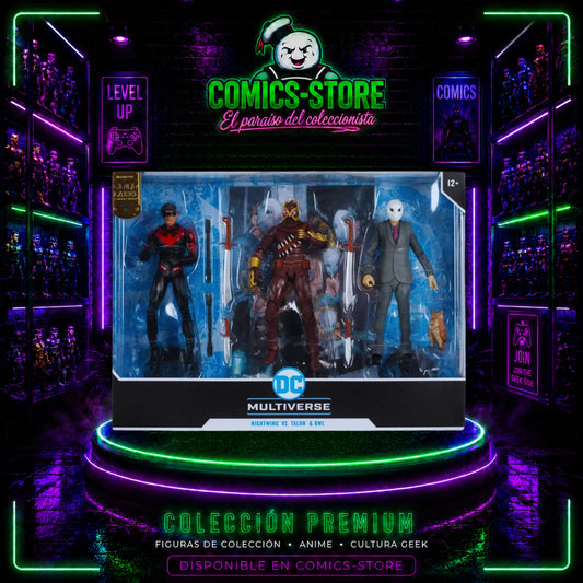 Figura McFarlane Toys - DC Multiverse Nightwing vs Talon & Owl 7in Figura 3pk Etiqueta de Oro