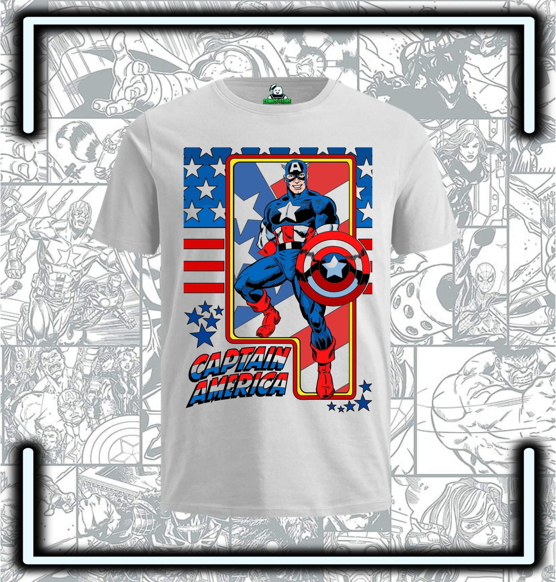 Camiseta Capitan America Comic Retro - Comics Store Colombia