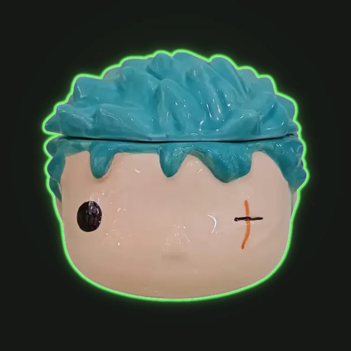 aza 3D Anime – Diseño Chibi Zoro con Cabello Turquesa