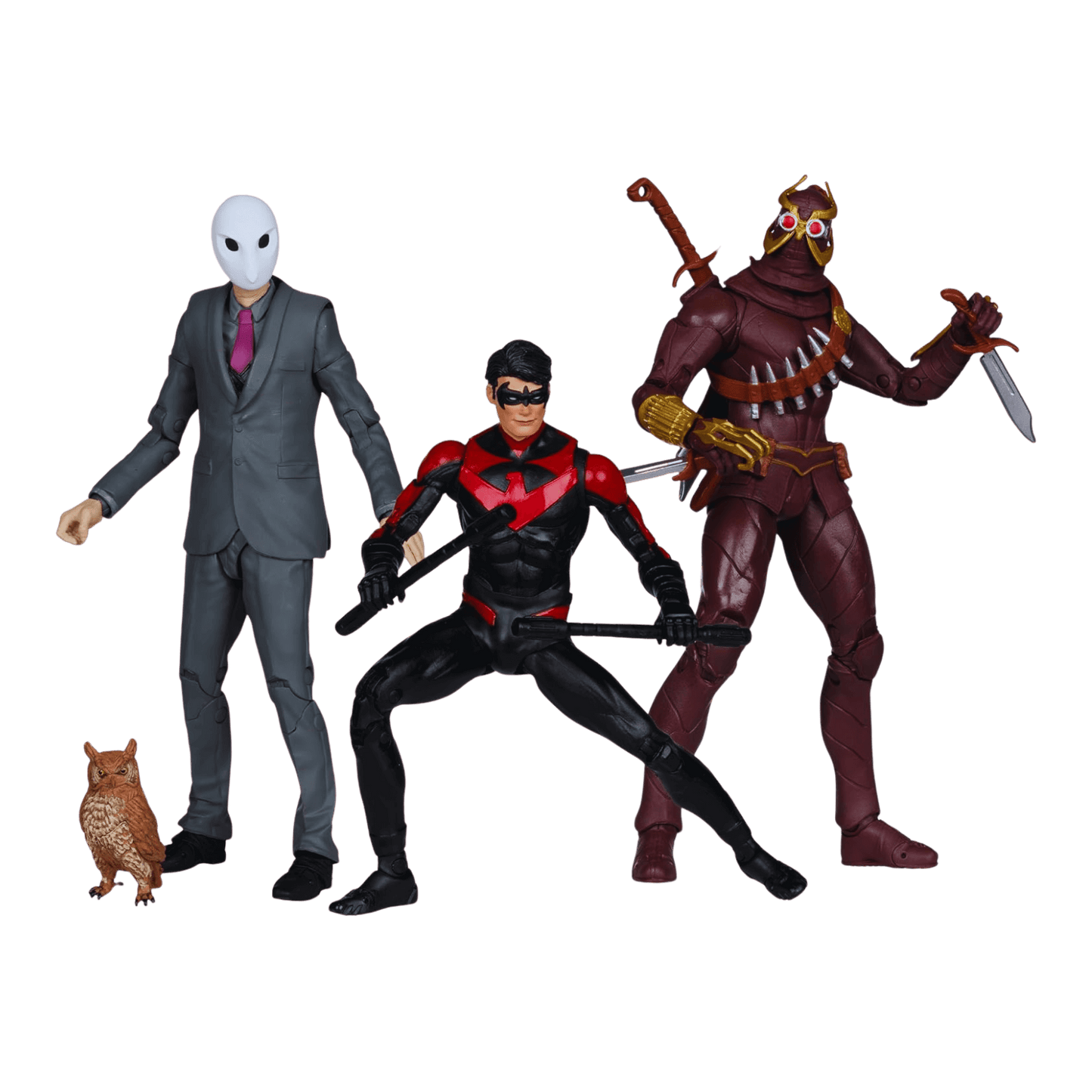 Figura McFarlane Toys - DC Multiverse Nightwing vs Talon & Owl 7in Figura 3pk Etiqueta de Oro - Comics Store Colombia