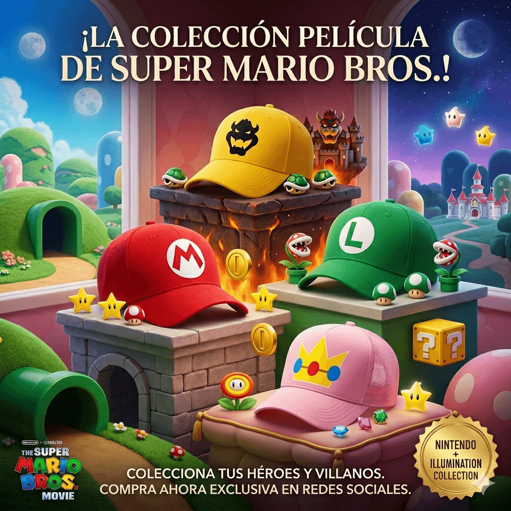 Pack Gorras Mario Bros, Luigi, Peach & Bowser Obsequio Figura Sopresa - Comics Store Colombia