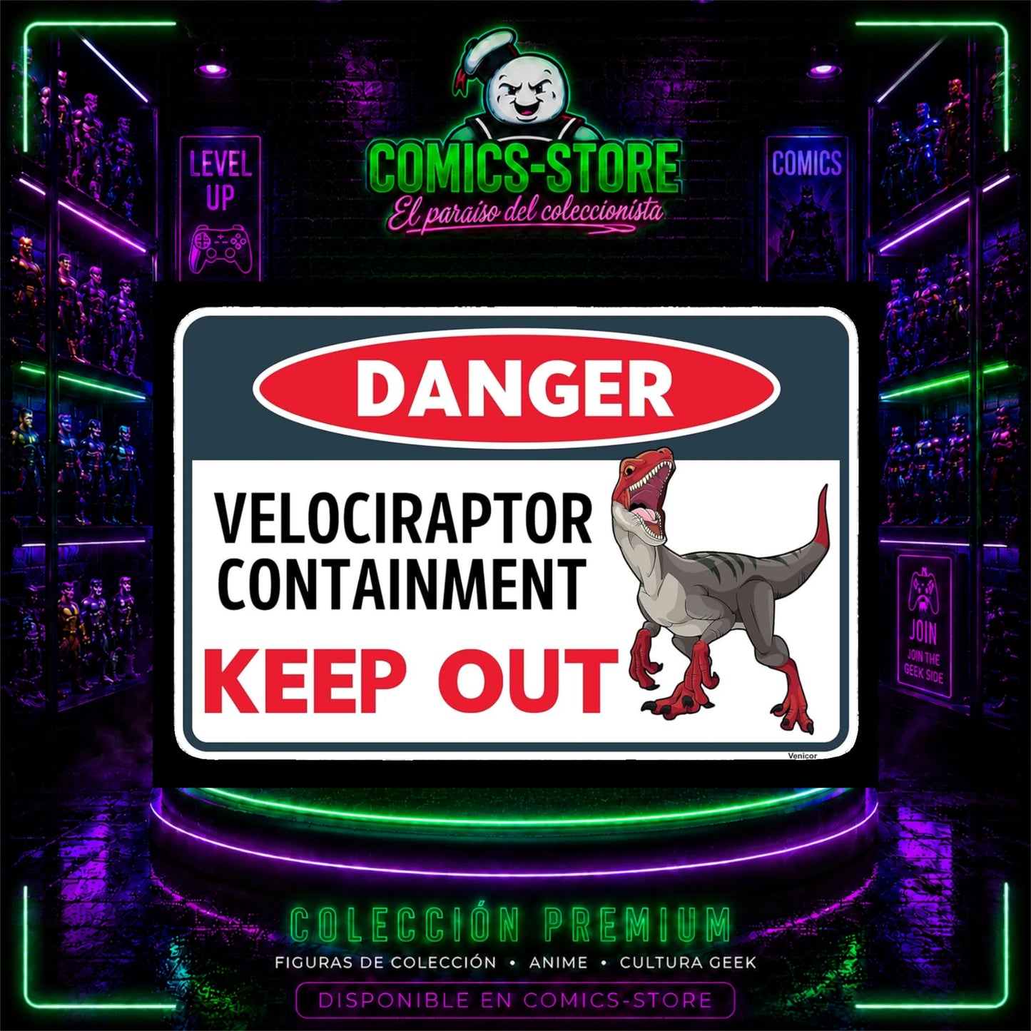 Placa Metalica Danger Velociraptor