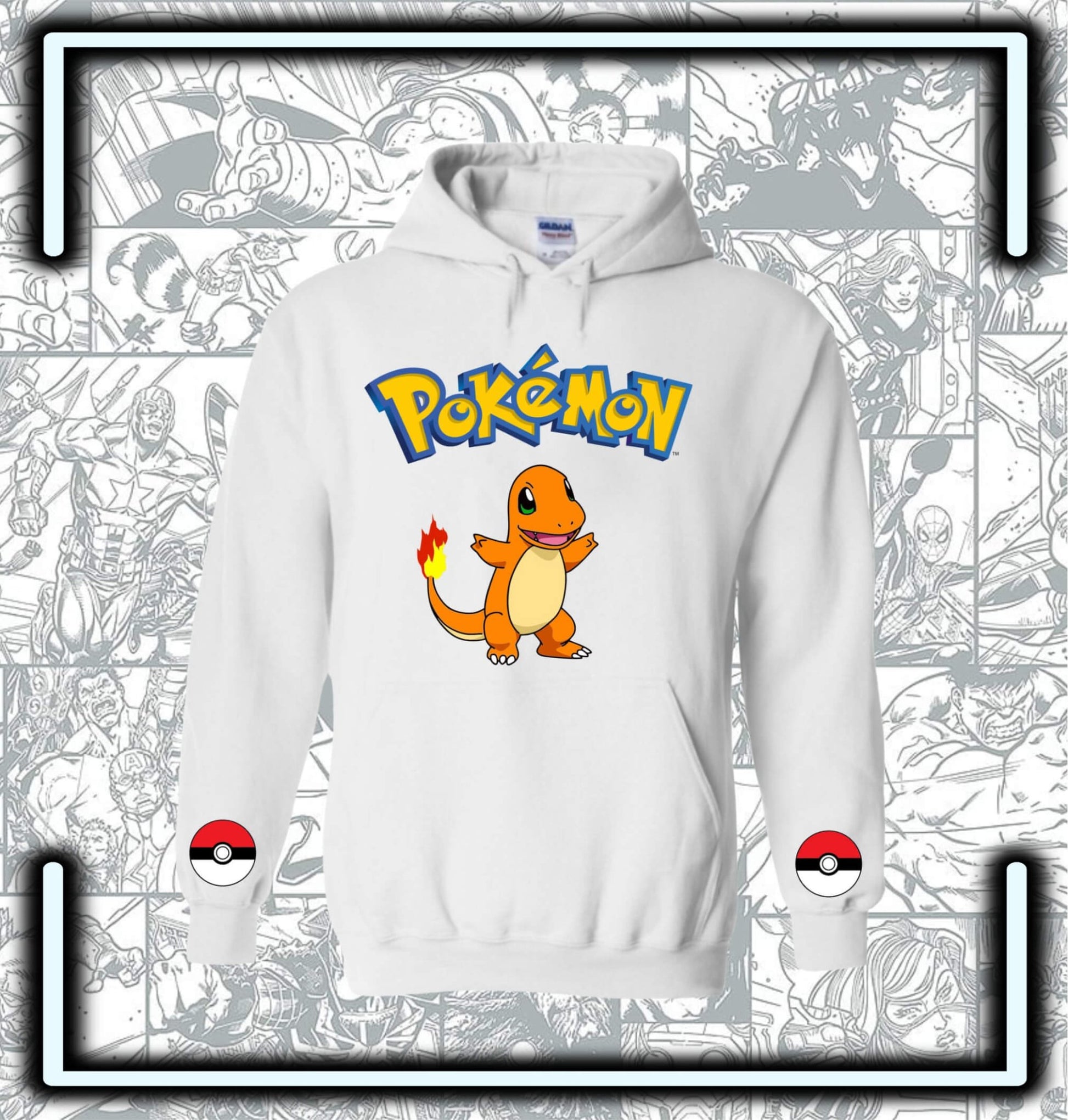 Hoodie Capota Blanco Charmander Pokemón - Comics Store Colombia