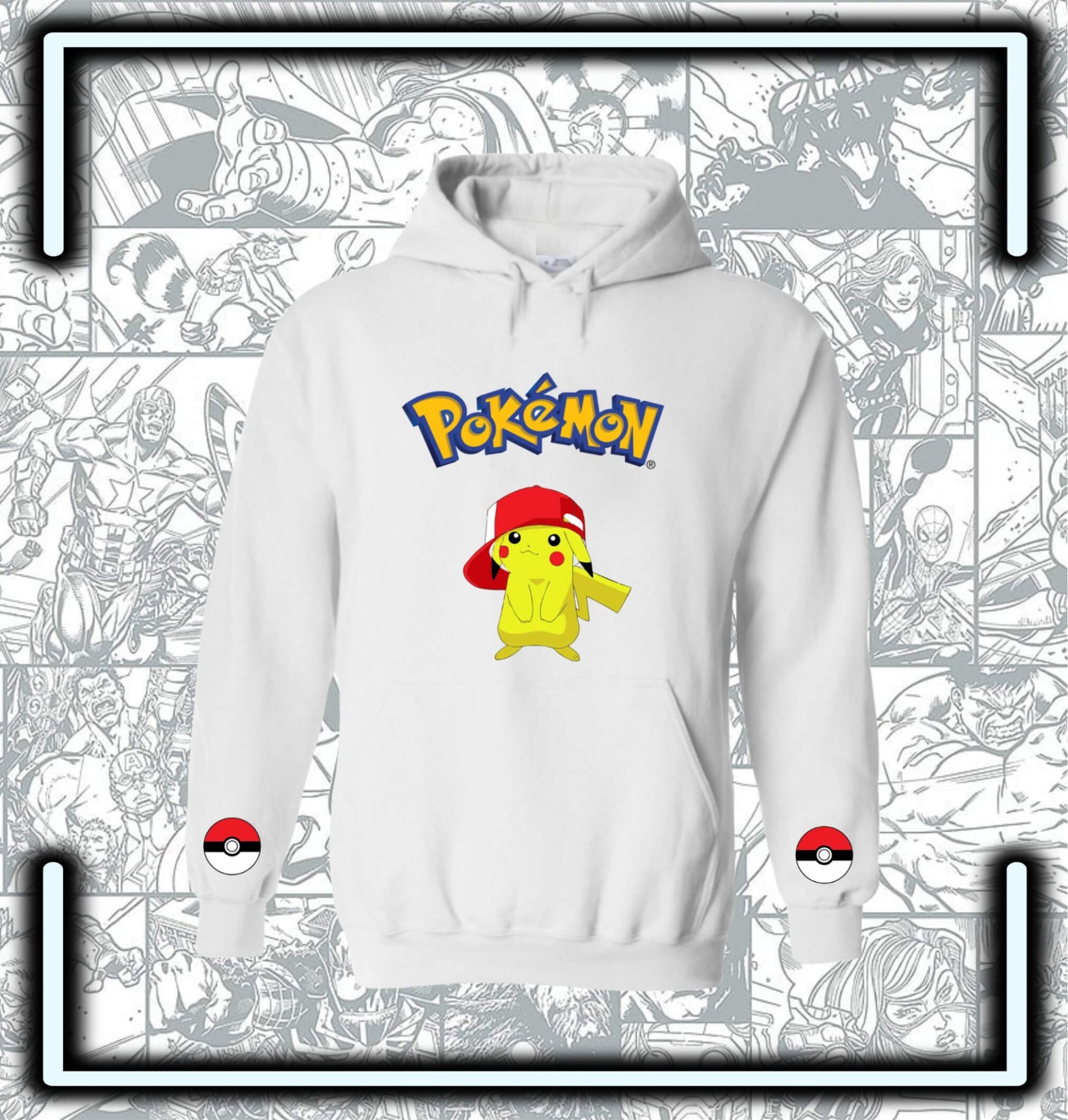 Hoodie Capota Blanco Pikachu Pokemón - Comics Store Colombia