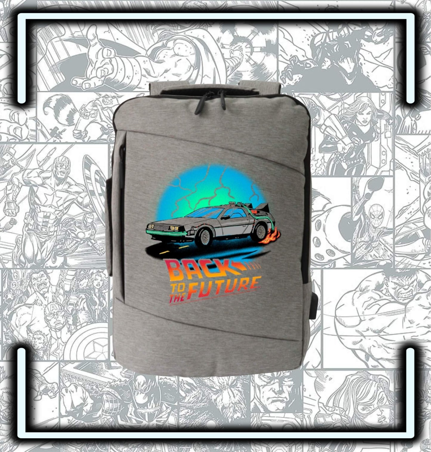 Morral Espalda Portafolio Back To The Future Gris - Comics Store Colombia