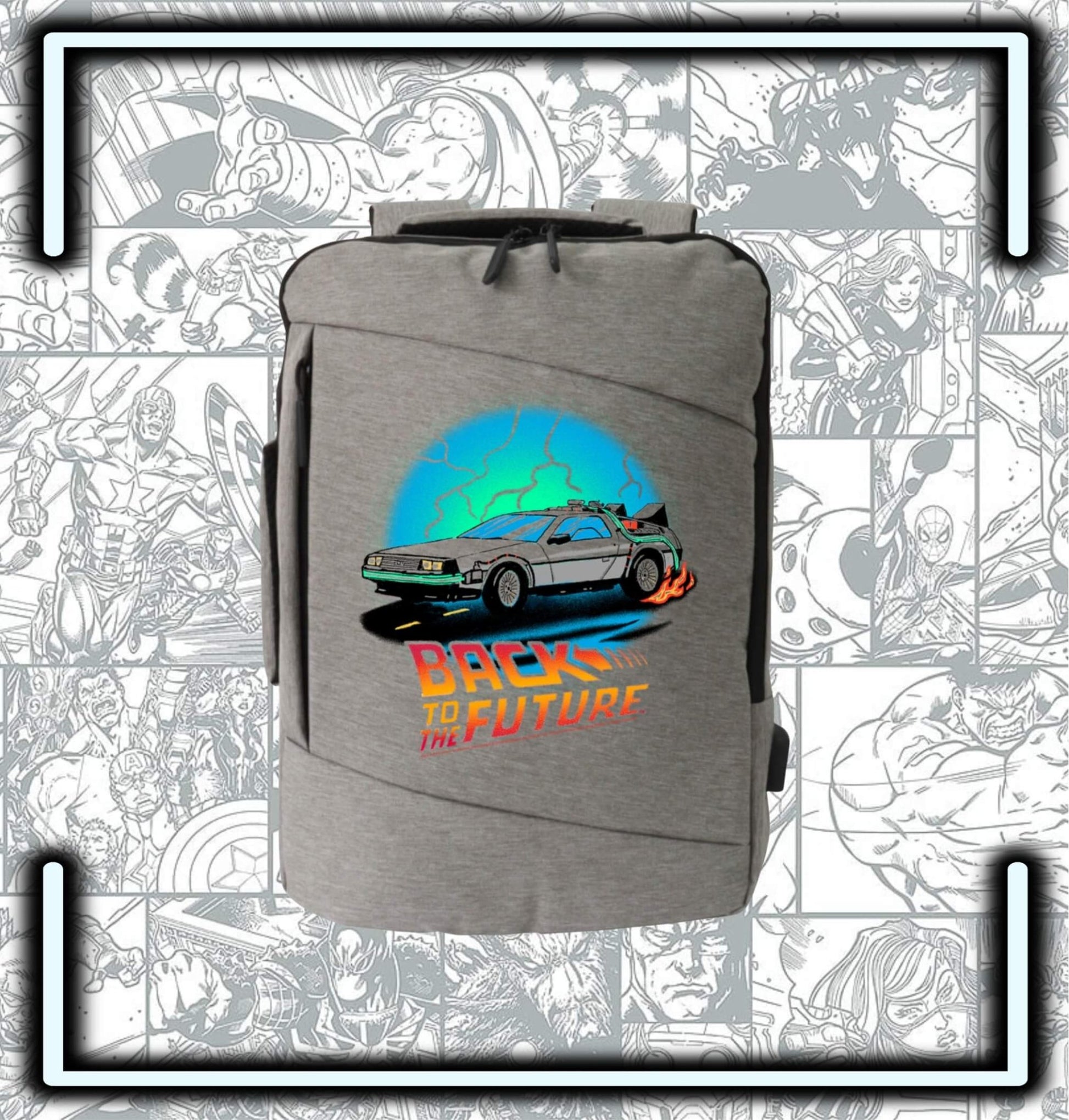 Morral Espalda Portafolio Back To The Future Gris - Comics Store Colombia