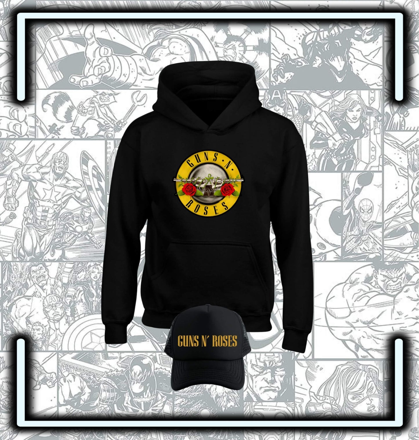 Pack Hoodie Capota Guns N´ Roses & Gorra Trucker - Comics Store Colombia