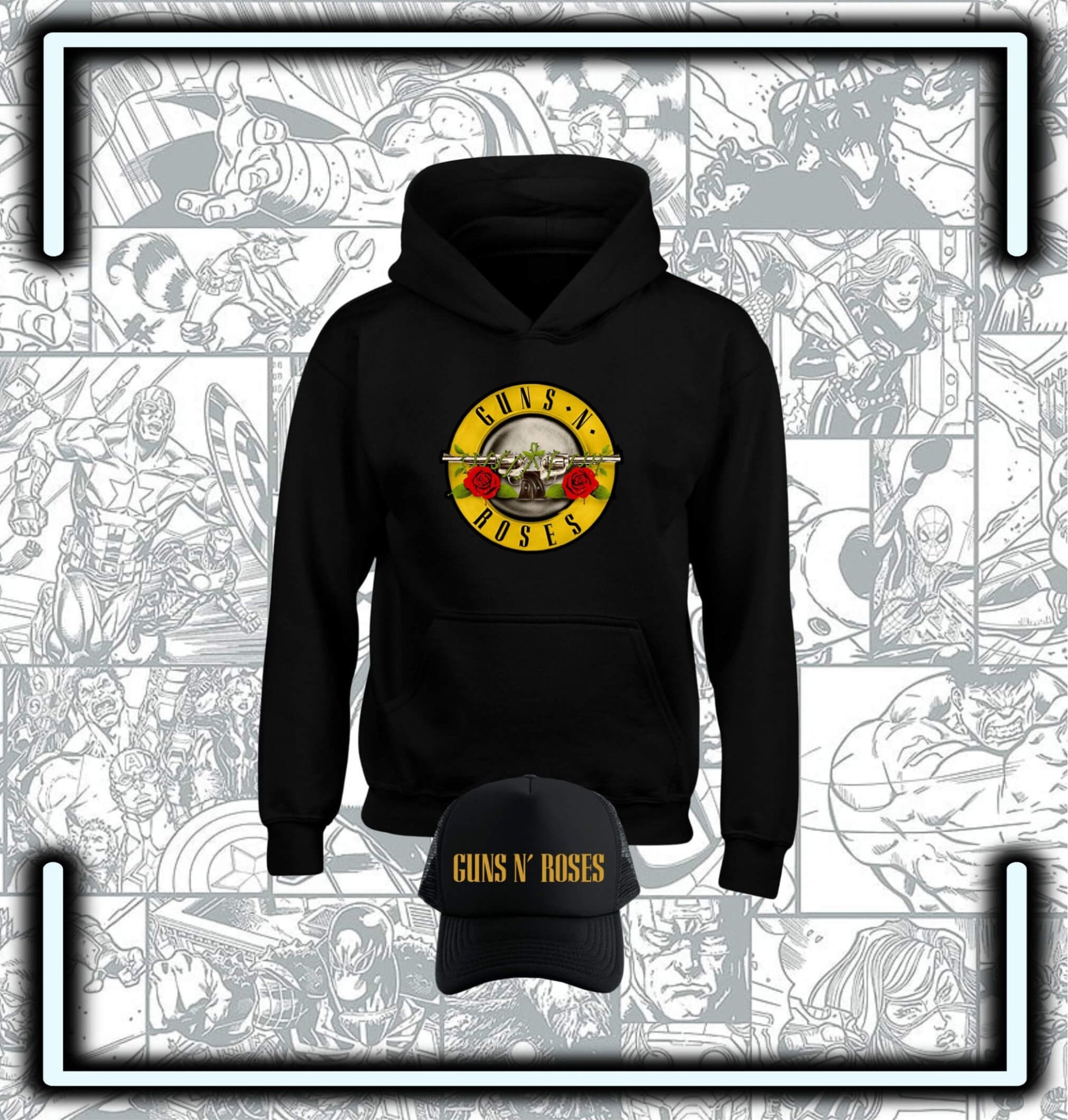 Pack Hoodie Capota Guns N´ Roses & Gorra Trucker - Comics Store Colombia