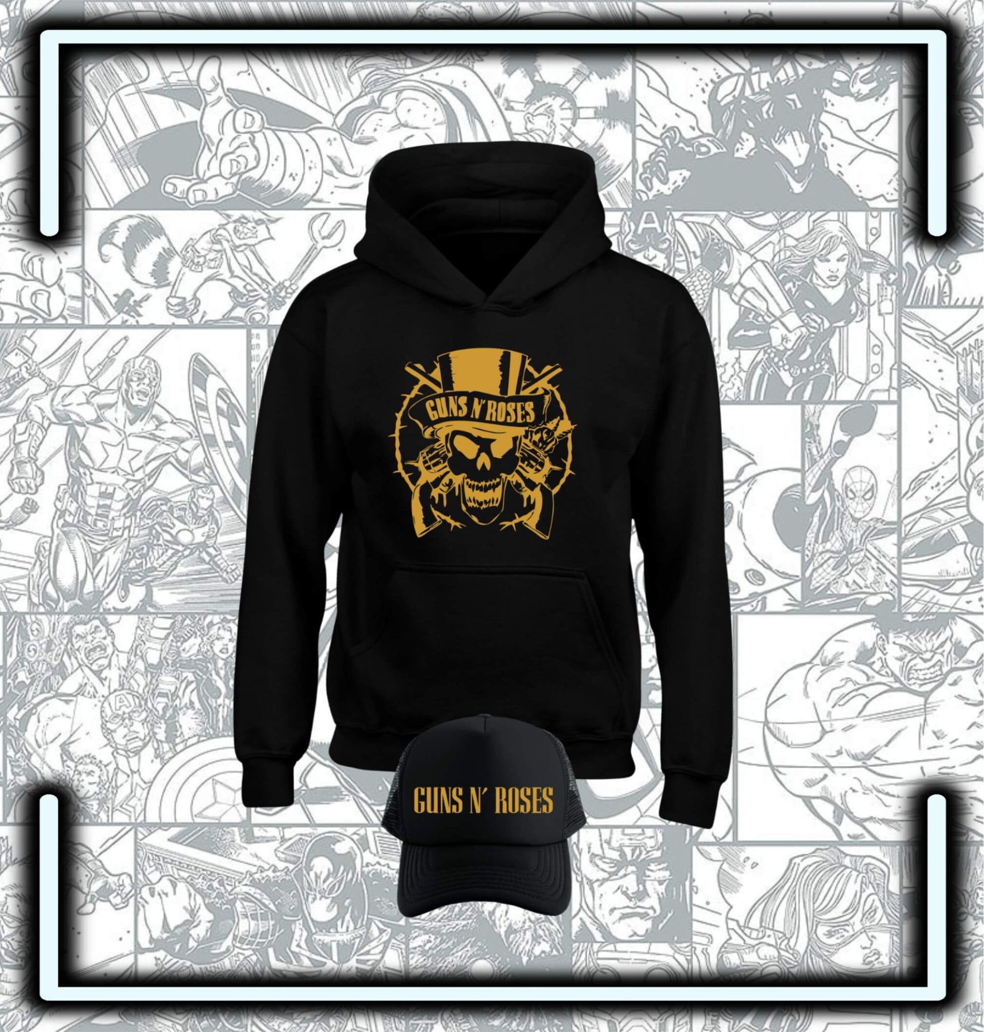 Pack Hoodie Capota Guns N´ Roses Skull & Gorra Trucker - Comics Store Colombia