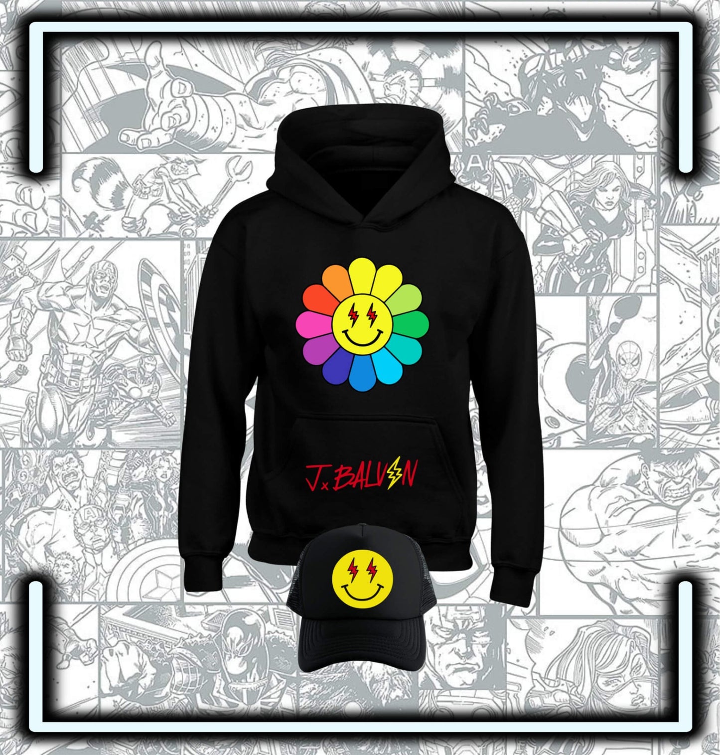 Pack J Balvin Flor Hoodie Capota & Gorra Trucker - Comics Store Colombia