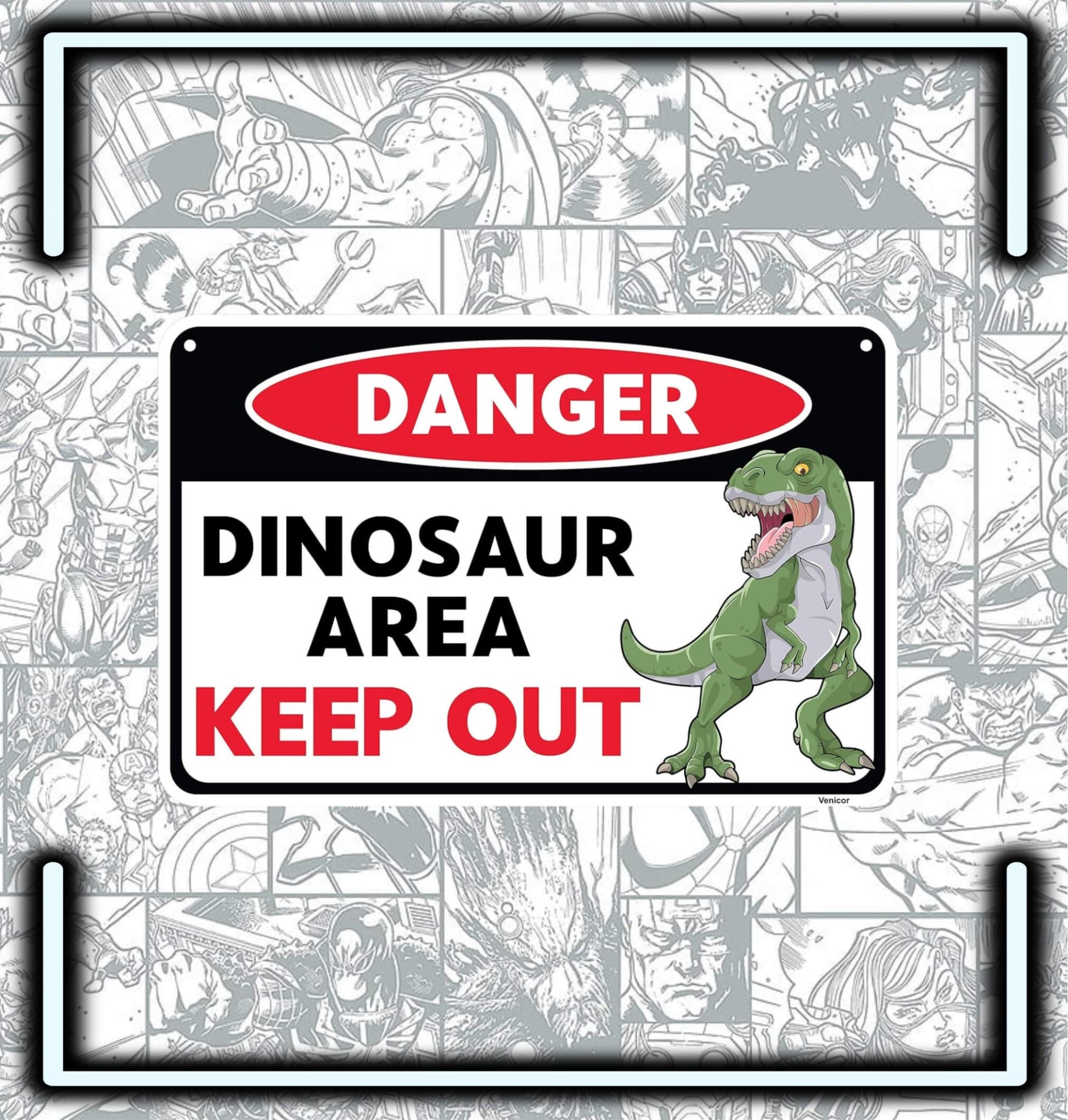Placa Metalica Danger Dinosaur Area - Comics Store Colombia