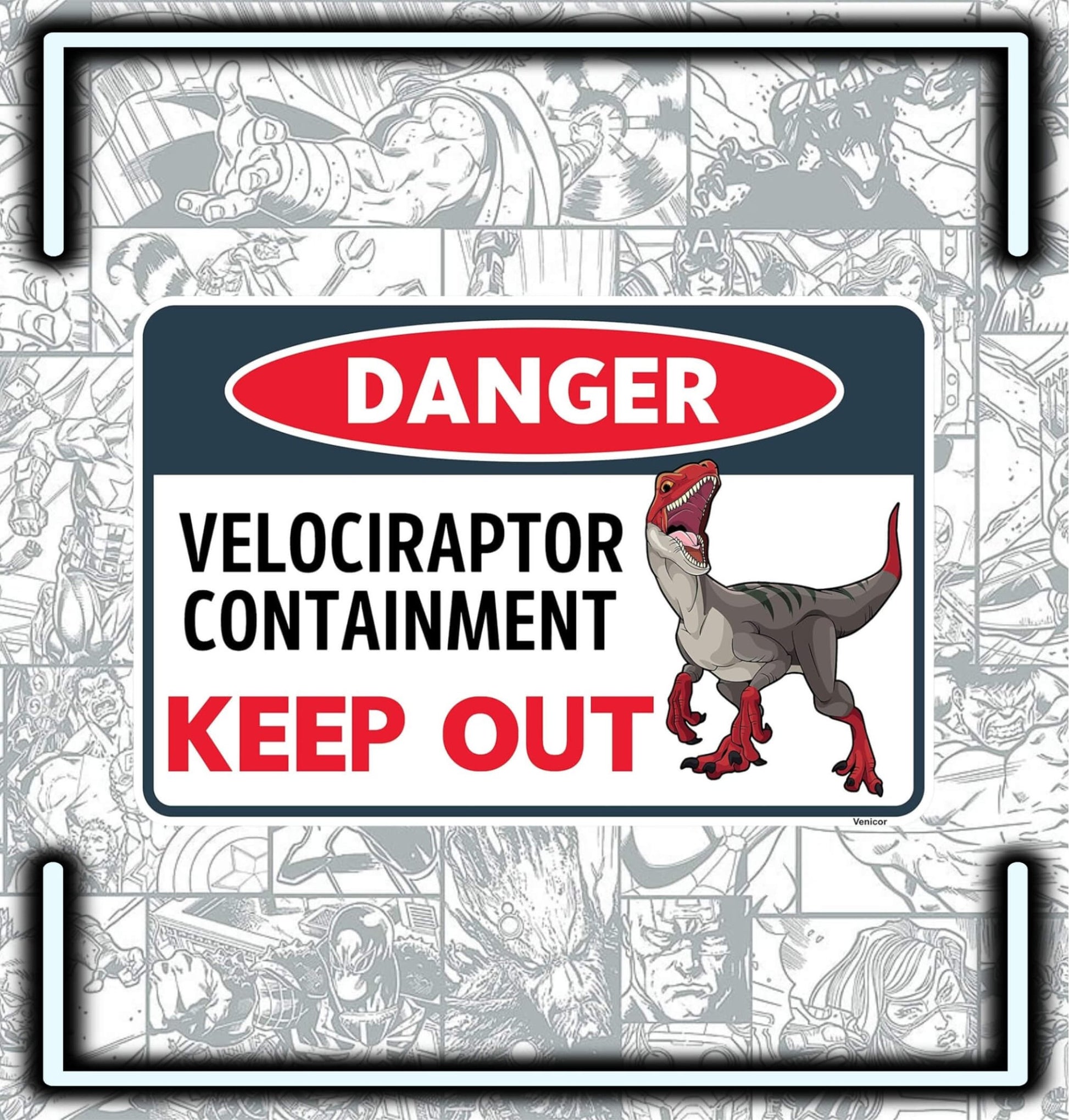 Placa Metalica Danger Velociraptor - Comics Store Colombia